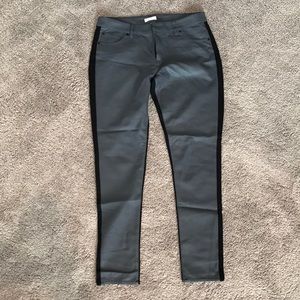 Faux grey leather pants with black elastic back.